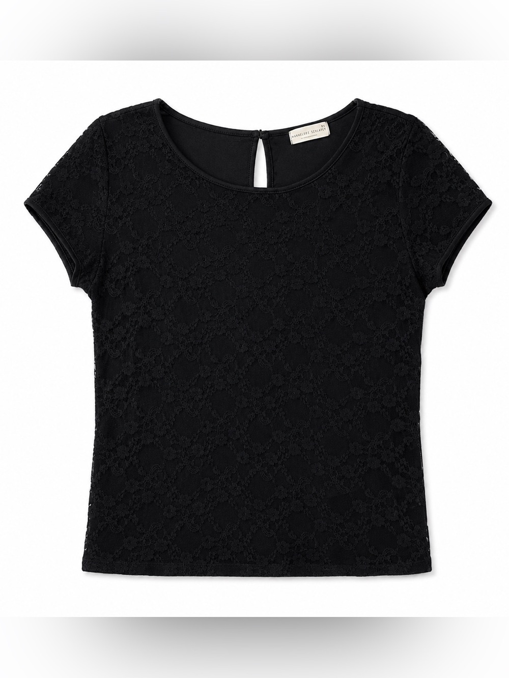 Frankee & Skylarr‎ Black Floral Lace Short Sleeve Top Women’s XL Stretch Knit - Picture 2 of 5